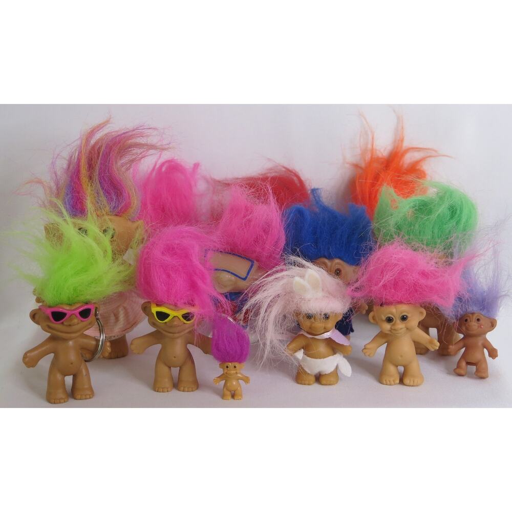 Vintage Trolls Dolls 1990s Set of 13 Keyring Pencil Topper Russ Uneeda Toys